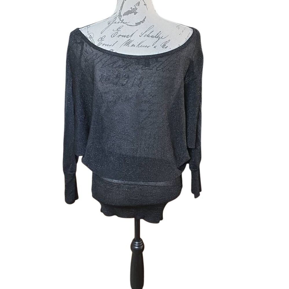 Urban Behavior Women's Size Large Black Sparkly Sheer Blouson Knit Y2K Dress
